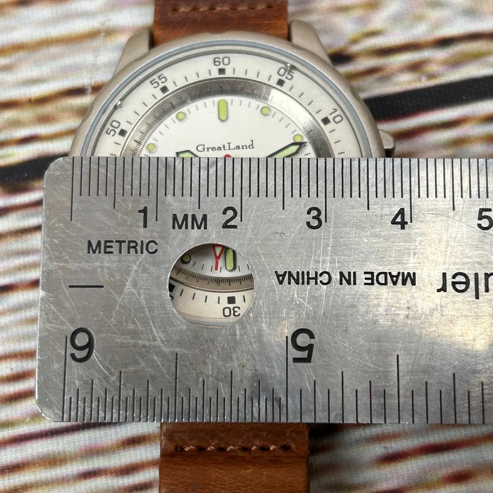 GreatLand Water Resistant Quartz Watch Brown Leather Strap Silver Tone Case‎
